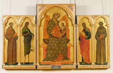 Virgen y Niño con San Francisco, San Juan Bautista, San Juan Evangelista, San Antonio de Padua, 1354